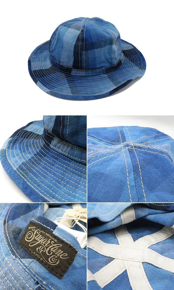 SUGAR CANE Add Human Labor シュガーケーン 10番単糸|先染めインディゴ|アーミーハット『10oz. INDIGO  GRADATION CHECK WORK HAT』【アメカジ・ワーク】SC02744